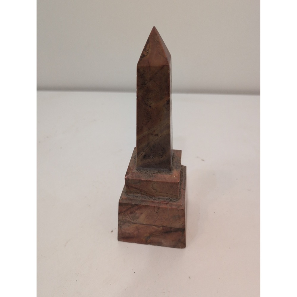 11" Natural Stone Obelisk Tower Pink Polished Marble Sculpture Pakistan 6 lbs